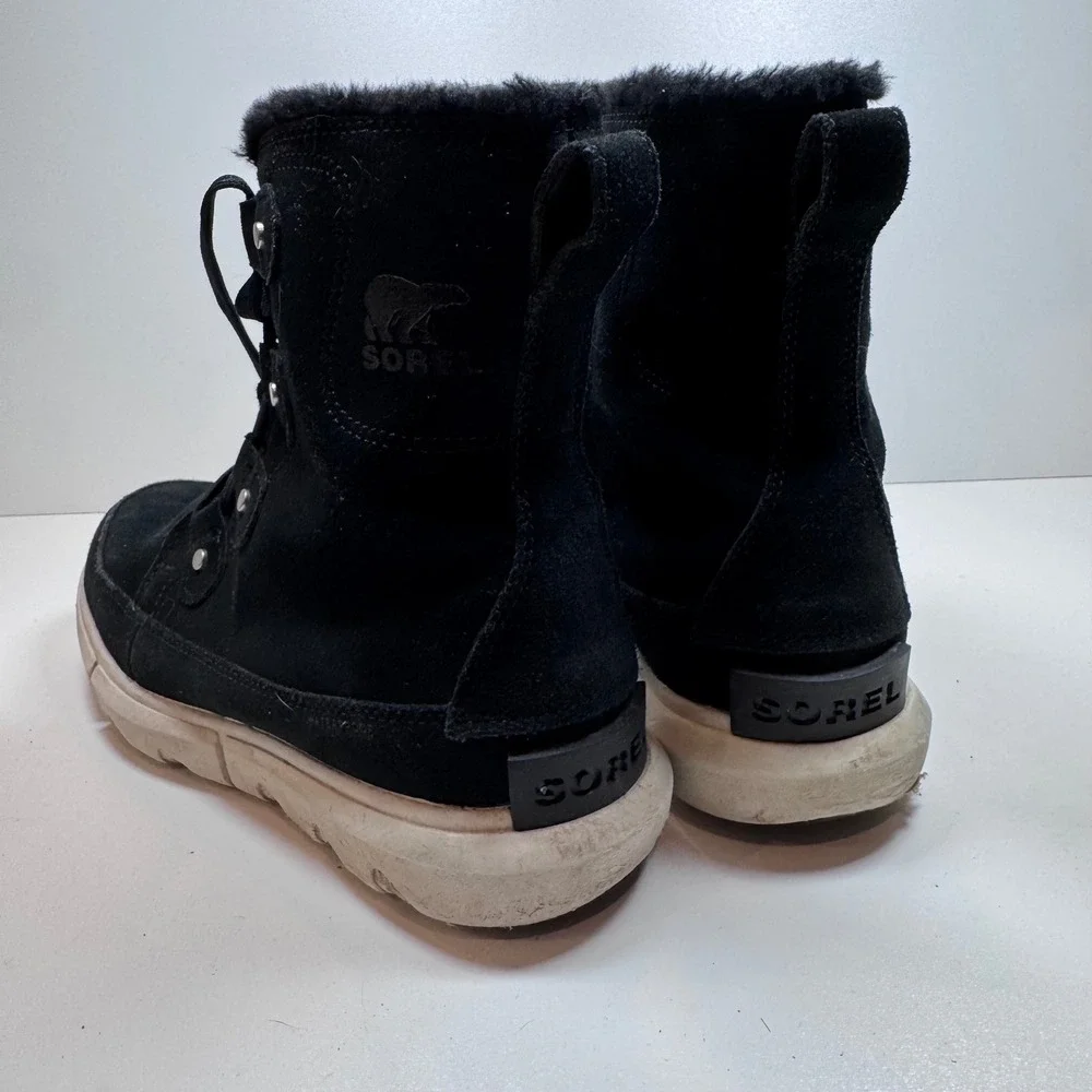SOREL Explorer Next Joan Black Waterproof Boots Size 7.5 Winter Snow Suede - Picture 3 of 10